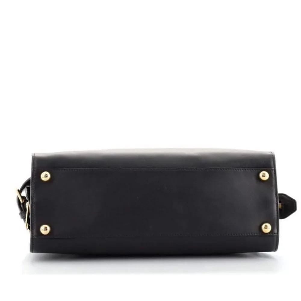 Auth Burberry Black Matte Leather Clifton Convertible 2way Handbag Purse